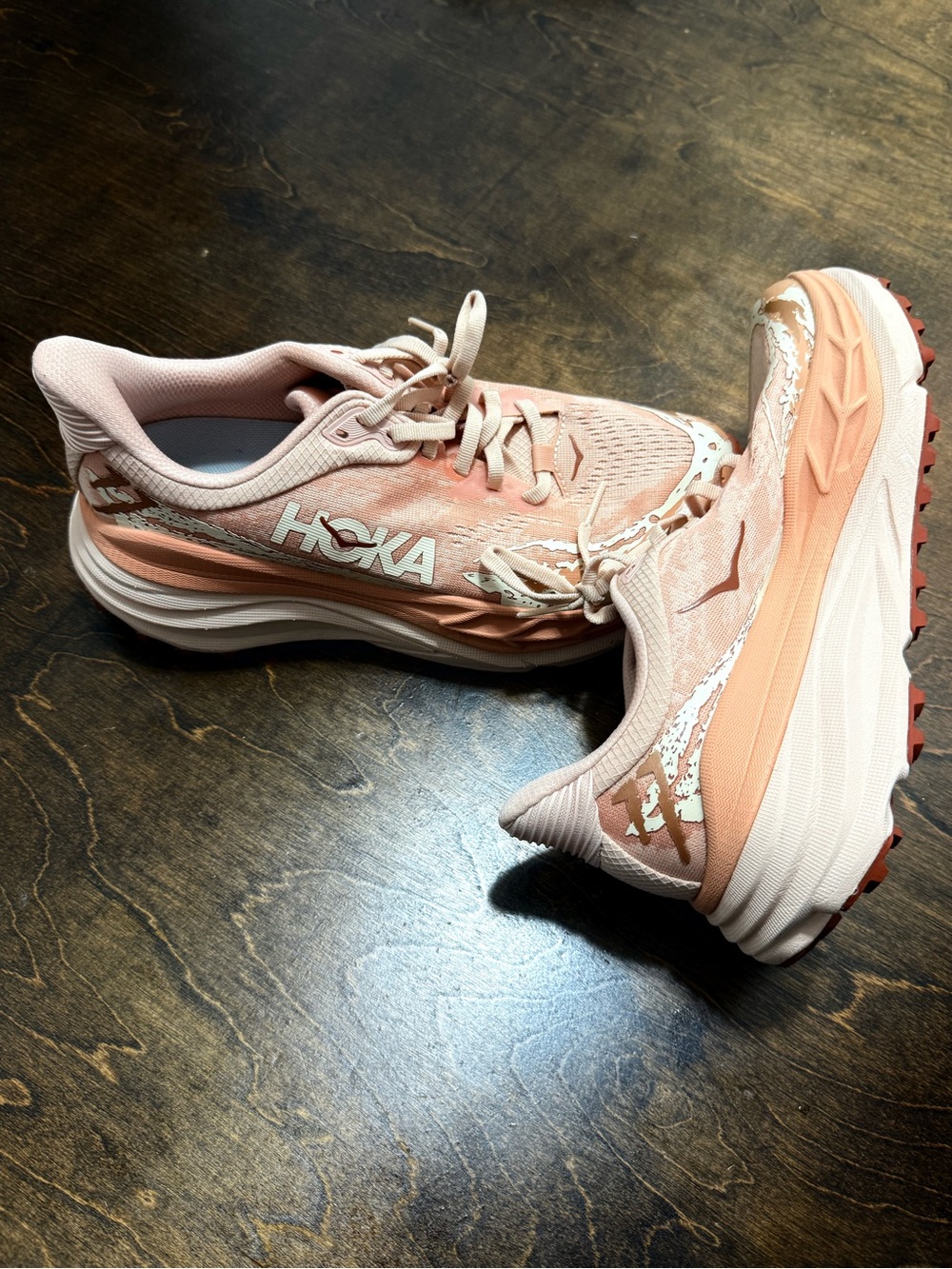 HOKA Stinson 7 Women Size 7.5 Rose Dust Max Cushion Trail Running Shoes Like New
